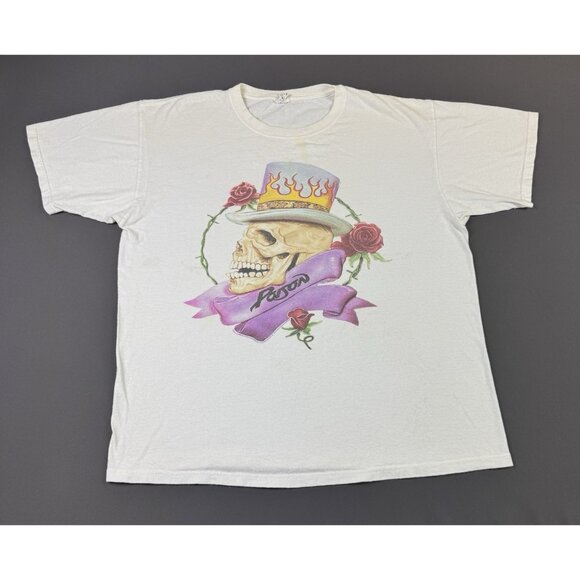 Rare Vintage Y2K Poison Rock Band Tee Skull Flame Rose White Shirt XL Tour Promo - Picture 1 of 14